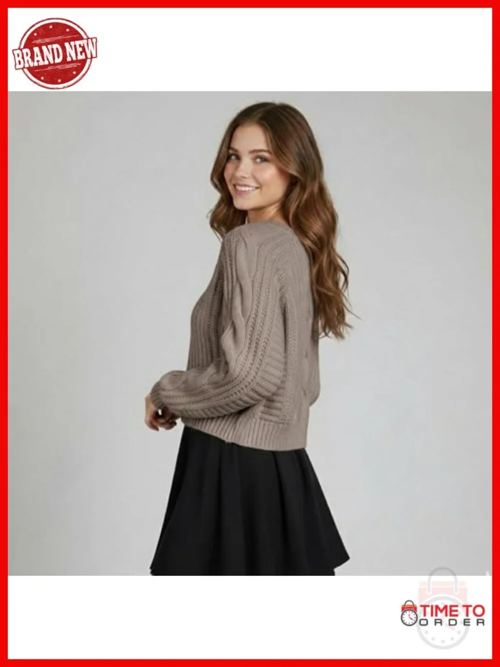 Cropped Cable Knit Sweater, Soft Long Sleeve Pullover, Casual Winter Top